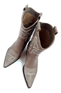 Botas Texanas Mujer Cuero Cemento Bordadas Quica Medanos - tienda online