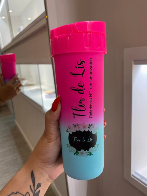 Garrafa d’ água Flor de Lis - Pink com Azul