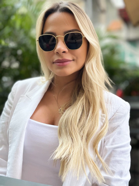 Óculos de Sol Hexagonal Preto com Dourado