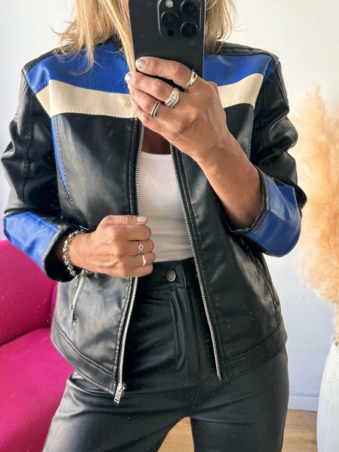 Campera "Nirvana" - Simil Cuero Combinada Tricolor - comprar online