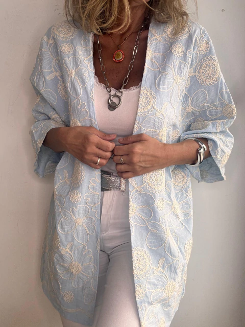 Kimono "Pekin" - Lino Flores Bordadas - comprar online