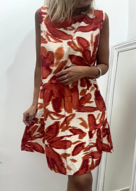 Vestido "Flopy" - Fibrana con Volado Estampado Hojas - comprar online