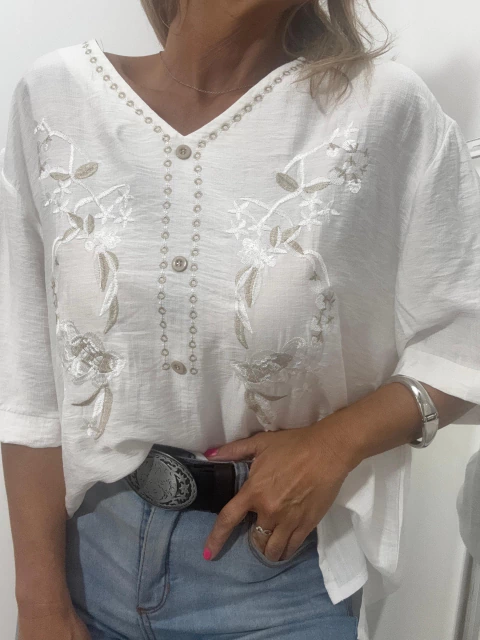 Remeron Premium Lino Bordado con Botones - comprar online