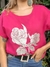 Remera Importada Lino con Tachas Estampada Rosas