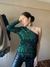 Blusa "Cannes" : Lentejuelas Manga Larga un Hombro en internet