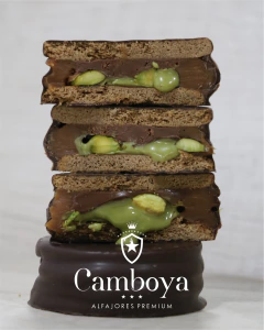 Alfajor Pistacho, Nutella y Dulce de leche cubierto con chocolate Semiamargo - Camboya
