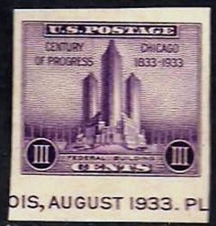 15368 ESTADOS UNIDOS - CHICAGO 1933 - III CENTS - CORTADO DO BLOCO - NOVO SEM GOMA