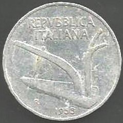 M1578 ITÁLIA - 1 0 LIRE 1953 - ALUMÍNIO