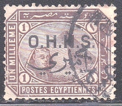 18246 .... EGITO - ESFINGE e PIRAMIDES - SOBRECARGA O. H. H. S - 1 MILLIEME - USADO