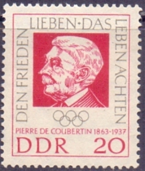 0939 .... ALEMANHA D D R - BARÃO PIERRE DE COURBETIN, CRIADOR DOS JOGOS OLÍMPICOS - 20 Pf - 1963 - comprar online