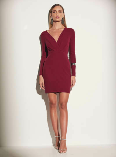 Vestido manga longa transpassado canelado sommer