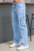 Calça masculina jeans reta cargo revanche