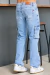 Calça masculina jeans reta cargo revanche na internet