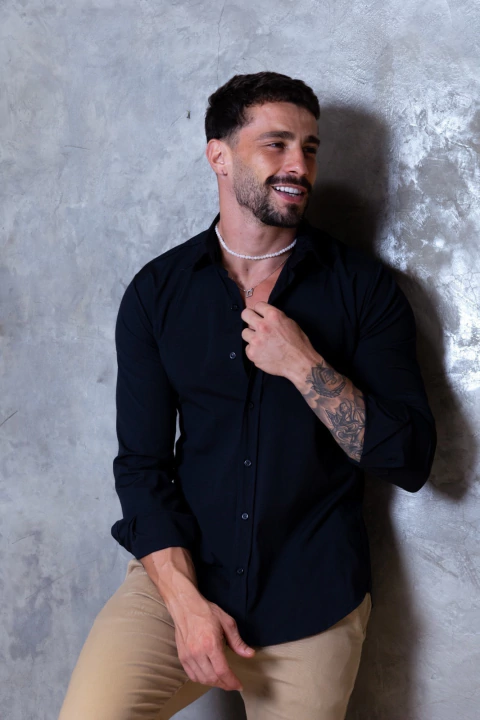 Bata masculina gola padre botões