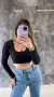 Cropped manga longa gola canoa canelado