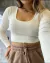 Cropped manga longa gola canoa canelado - comprar online