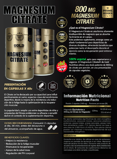 Imagen de Citrato De Magnesio 180 Vegetal Caps Gold Nutrition Sin Tacc