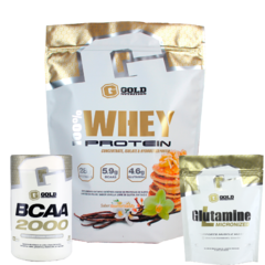 Combo Athletics Gold Nutrition Proteína 5Lbs + Bcaa 2000 30 Serv + Glutamina 45 Serv