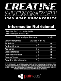 Imagen de Creatina Painlabs Micronizada 100% Monohidrato Puro 60 Serv
