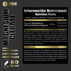 Citrato De Magnesio 180 Vegetal Caps Gold Nutrition Sin Tacc en internet