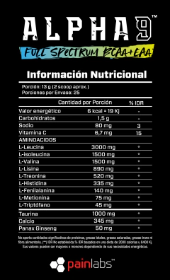 Alpha 9 Painlabs 9 Aminos Esenciales + Gingseng + Taurina - HEDGEHOG SUPLEMENTOS