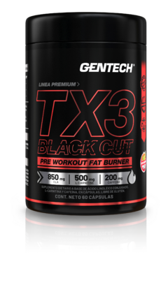 Tx3 Black Cuts Quemador Gentech 60 caps Carnitina + Cla + Cafeina