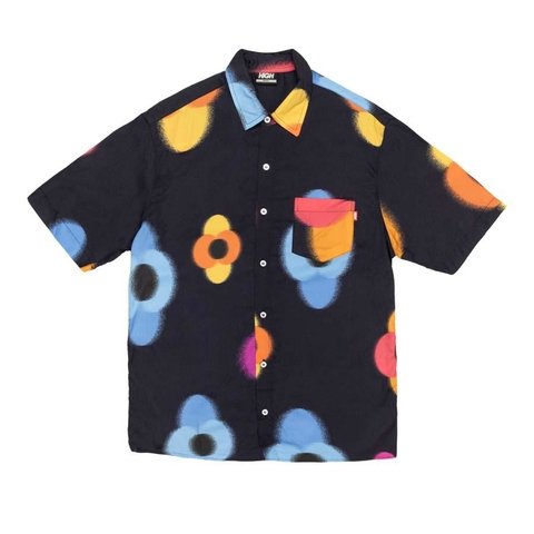 Camisa High Button Shirt Flowers Black