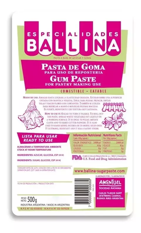 PASTA DE GOMA BALLINA x500 Grs - comprar online