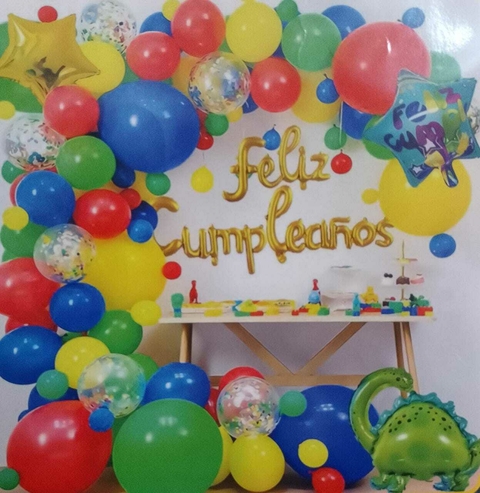 SET DE GLOBOS FELIZ CUMPLEAÑOS ORO/PLATA/NEGRO x1 YW12174
