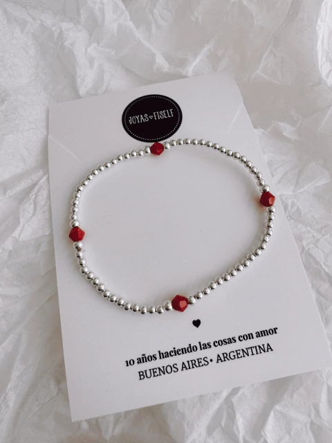 Pulsera BOLITAS PRAGA ROJA ELASTIZADA PL