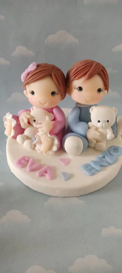 Souvenirs Bautismo primer añito Mellizos 10 pares - Nubecitas