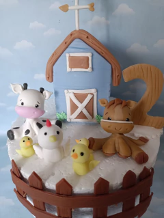 Adorno de torta granja con cerco y cartel nombre en internet