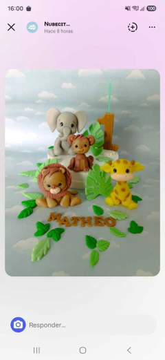 Adorno Torta safari 4 animales hojas y vela - comprar online