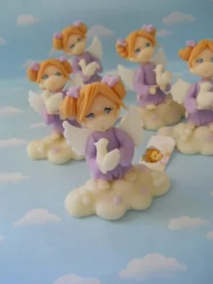 Adornos Torta Bautismo Angelitos Porcelana Fria - Nubecitas