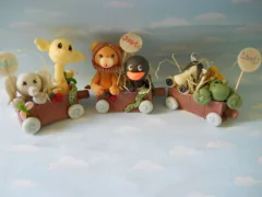 Adorno Torta Tren Animalitos Porcelana Fria