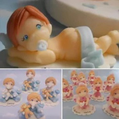 Adorno Torta Bautismo Angelito Porcelana Fria - Nubecitas