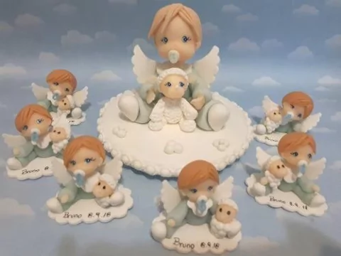 Combo 10 souvenirs Angelitos + Adorno Torta Bautismo