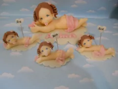 Combo 10 souvenirs Angelitos + Adorno Torta Bautismo - Nubecitas