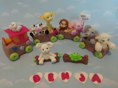 Adorno Torta Tren Animalitos con letras y tronquitos - Nubecitas