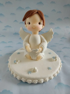 Adorno Torta Bautismo Angelita Porcelana Fria Comunion