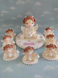 Imagen de Combo 10 souvenirs Angelitos + Adorno Torta Bautismo