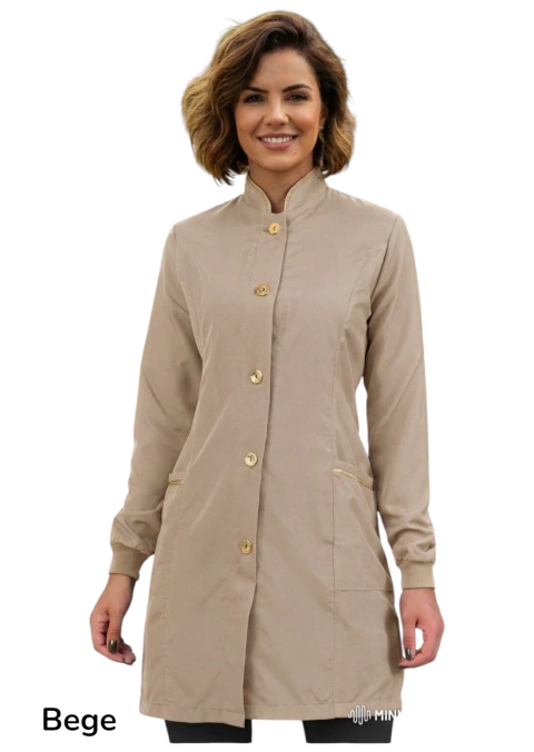 Jaleco feminino com viés dourado - Tecido OXFORD - Várias cores
