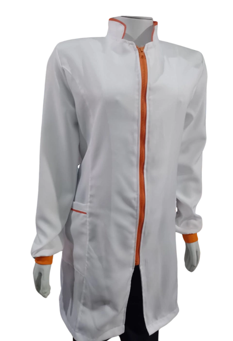 Jaleco feminino branco com viés laranja e zíper laranja - tecido oxford PP - comprar online