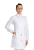 Jaleco feminino branco com viés, botão e punho rosa claro - tecido GABARDINE COM ELASTANO