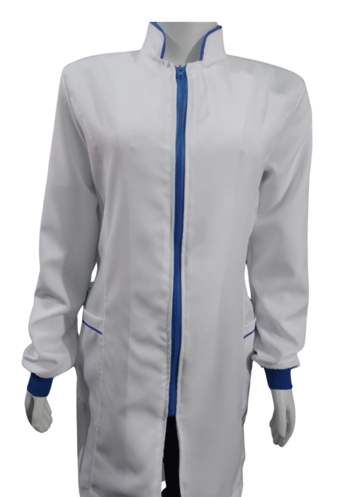 Jaleco feminino branco com viés royal c/ Zíper royal- tecido oxford - PP - comprar online