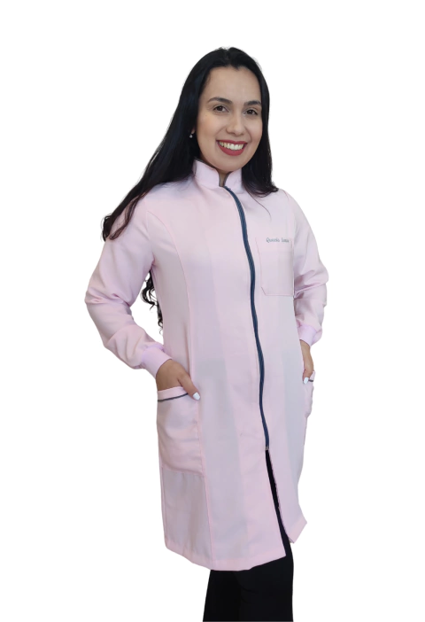 Jaleco feminino rosa claro com viés e zíper grafite - tecido OXFORD