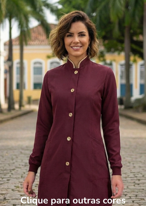 Jaleco feminino com viés dourado - Tecido GABARDINE COM ELASTANO - Várias cores