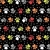 Lona de poliéster huellas con puntitos multicolores fondo negro - comprar online