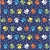 Lona de poliéster huellas con puntitos multicolores fondo azul - comprar online