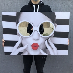 Cuadro con Espejos - Rayada Blanco y Negro (Labios Rojos) - 120x80cm (stock)